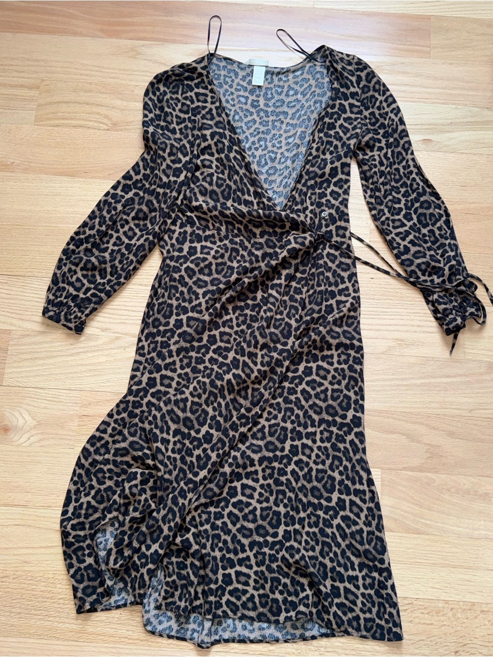H&M Leopard Print Midi Wrap Dress in Brown and Black
